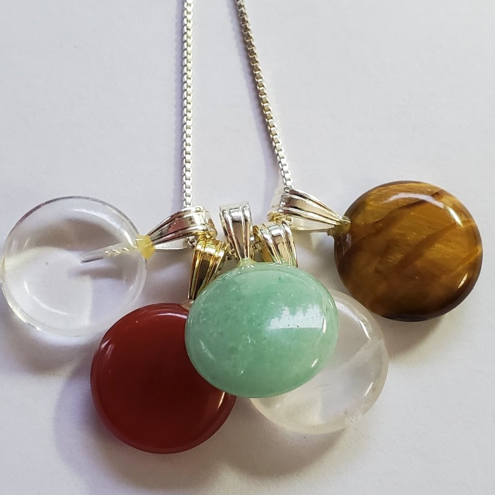 Vintage 18 inch Sterling Silver chain with natural stone pendants